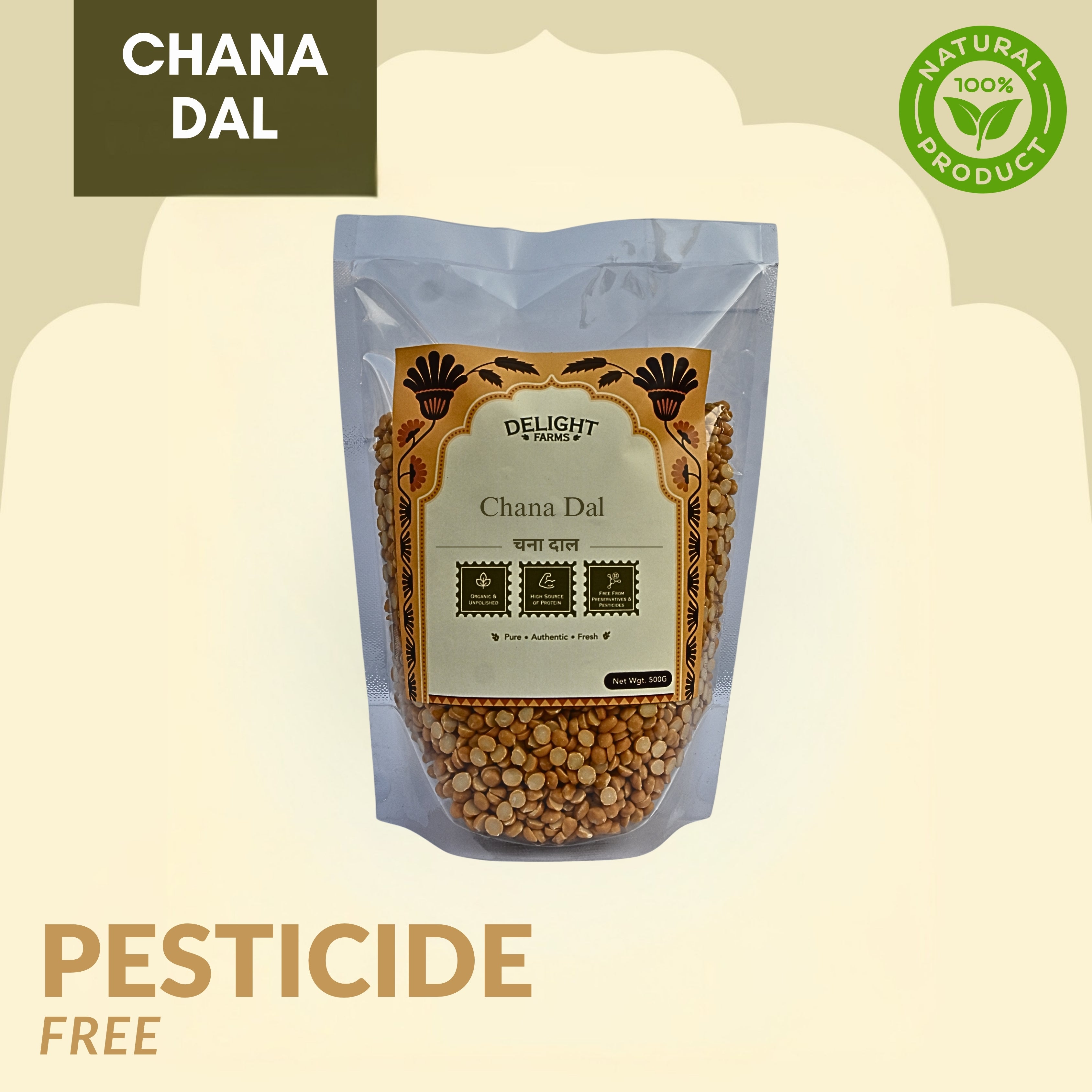 Delight Farms Chana Dal 500gm | Chane Ki Daal | High Protein, Rich in Fiber, Healthy & Easy to Digest | Pesticide-Free, Residue-Free, Pure & Natural
