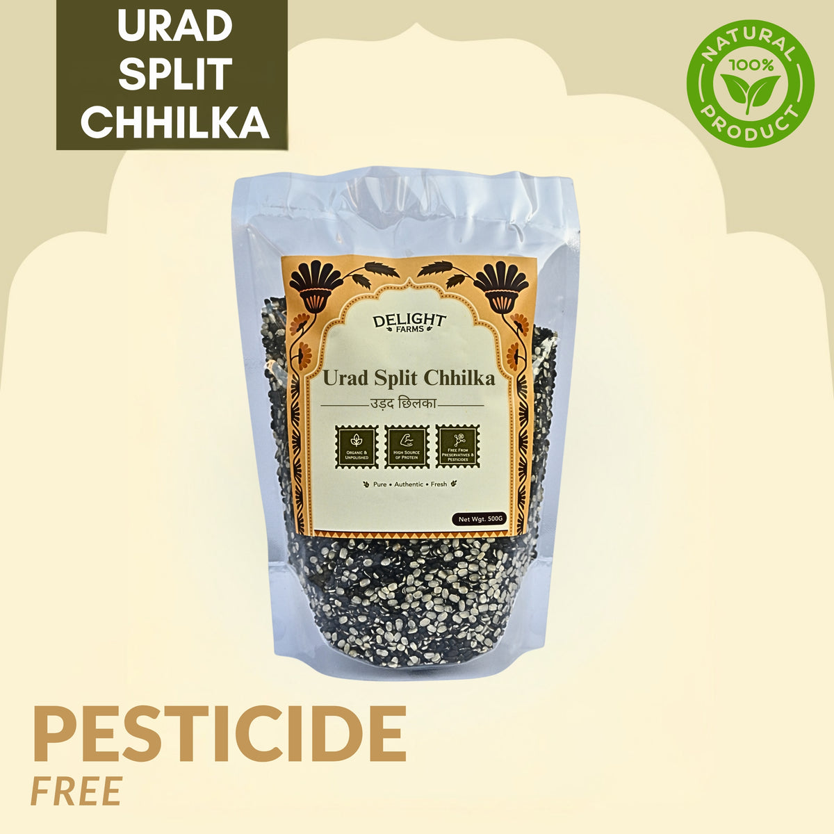 Delight Farms Urad Dal Split Chhilka (500g) – Pure & Natural, Pesticide-Free, Residue-Free | High Protein, Heart Healthy & Energy Boosting